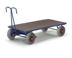 Rollcart Handpritschenwagen, Tragl. 1500kg, Ladefl. LxB 2000x1000mm, Siebdruckplatte, Keine Aufbauten, RAL5010, 4 Räder, Luft-Bereifung -Vago-tools-Geschäft bc84f0be 0625 4204 8e08 50209a0aa283