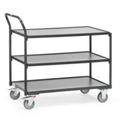 Fetra Etagenwagen, Tragl. 300kg, 3xHolzplatte, Ladefl. LxB 850x500mm, Holzplatte, RAL7016, TPE-Bereifung