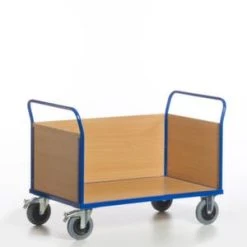 Rollcart Dreiwandwagen, Tragl. 600kg, Ladefl. LxB 1000x680mm, Holzplatte, 3 Wände, RAL5010, 2 Lenk-/2 Bockrollen, TPE-Bereifung