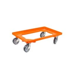 PROREGAL Transportroller Für Euroboxen 60x40cm Mit Gummiräder Orange | Offenes Deck | 4 Lenkrollen | Traglast 300kg