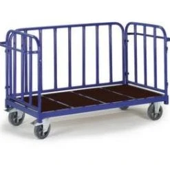 Rollcart Rohr-Dreiwandwagen, Tragl. 1200kg, Ladefl. LxB 1300x800mm, Siebdruckplatte, 3 Wände, RAL5010, 2 Lenk-/2 Bockrollen