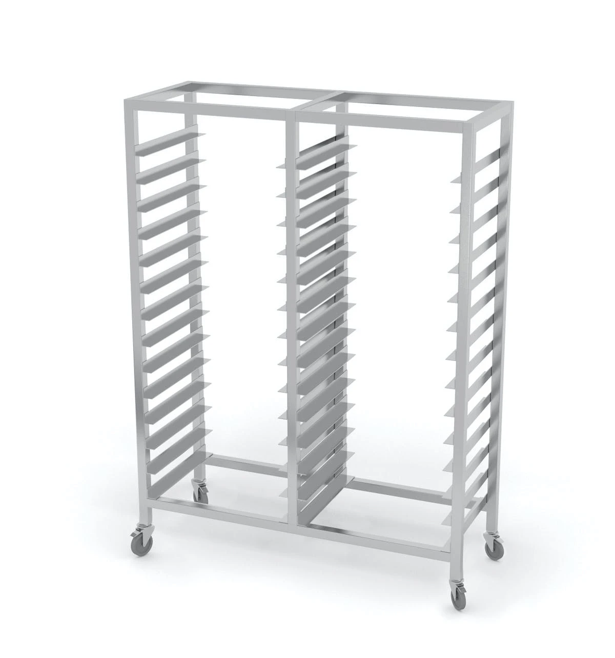 Null Edelstahl Gastro-Regalwagen Für GN-Behälter (doppelt) Mit Rollen | AISI 430 Qualität | HxBxT 180x140,5x54 7 Null Edelstahl Gastro-Regalwagen Für GN-Behälter (doppelt) Mit Rollen | AISI 430 Qualität | HxBxT 180x140,5x54 – Bild 5