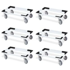 Null 6 Transportroller Für 600x400 Mm Drehstapelbehälter, Offen, Gr. Gummiräder, Weiß