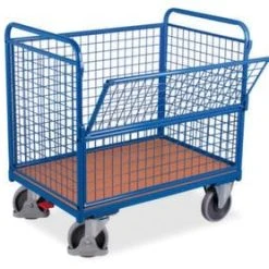 Variofit Kastenwagen, Tragl. 500kg, Ladefl. LxB 1000x650mm, 4 Wände, 1 Längswand Abklappbar