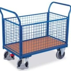 Rollcart Vierwandwagen, Tragl. 600kg, Ladefl. LxB 1200x770mm, Holzplatte, 4 Wände, RAL5010, 2 Lenk-/2 Bockrollen, TPE-Bereifung -Vago-tools-Geschäft cdc95dfd c110 4337 80cb a65377f2b088