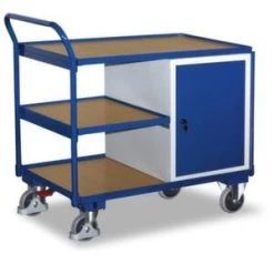 Variofit Schrankwagen, Tragl. 250kg, Ladefl. LxB 985x590mm, RAL5010, 1 Schrank, 3 Etagen, HxLxB 1050x1125x625mm, TPE-Bereifung