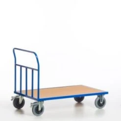 Rollcart Rohr-Stirnwandwagen, Tragl. 400kg, Ladefl. LxB 850x400mm, Holzplatte, 1 Wand, RAL5010, 2 Lenk-/2 Bockrollen, TPE-Bereifung