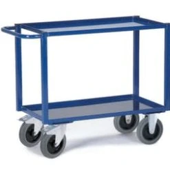 Rollcart Tischwagen, Tragl. 400kg, 2xWannenboden, Ladefl. LxB 895x495mm, Blechwannen, RAL5010, TPE-Bereifung