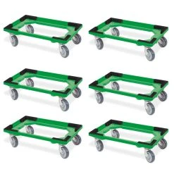 Null 6 Transportroller Für 600x400 Mm Drehstapelbehälter, Offen, Gr. Gummiräder, Grün