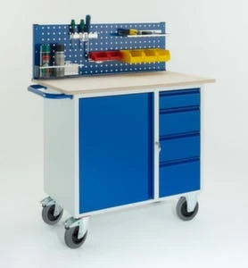 Rollcart Werkbank- Und Montagewagen, Tragl. 400kg, Ladefl. LxB 1000x600mm, Holzplatte, RAL7035/RAL5010, 3 Schlitzplatte(n) 5 Rollcart Werkbank- Und Montagewagen, Tragl. 400kg, Ladefl. LxB 1000x600mm, Holzplatte, RAL7035/RAL5010, 3 Schlitzplatte(n) – Bild 3