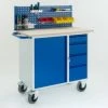 Rollcart Werkbank- Und Montagewagen, Tragl. 400kg, Ladefl. LxB 1000x600mm, Holzplatte, RAL7035/RAL5010, 1 Lochplatte(n), 4 Schubladen -Vago-tools-Geschäft d311c11d 9711 4604 88b1 ff1ab1ded7ef