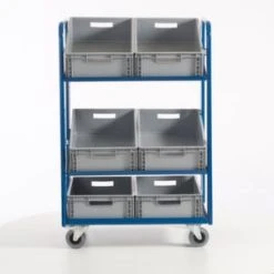 Rollcart Etagenwagen, Tragl. 200kg, 3 Etage(n), Ladefl. LxB 410x610mm, Rahmen, M. 3 Kästen, F. Euronorm-Beh., RAL5010 -Vago-tools-Geschäft d32675f0 61b3 41a3 addb 2a946045340e