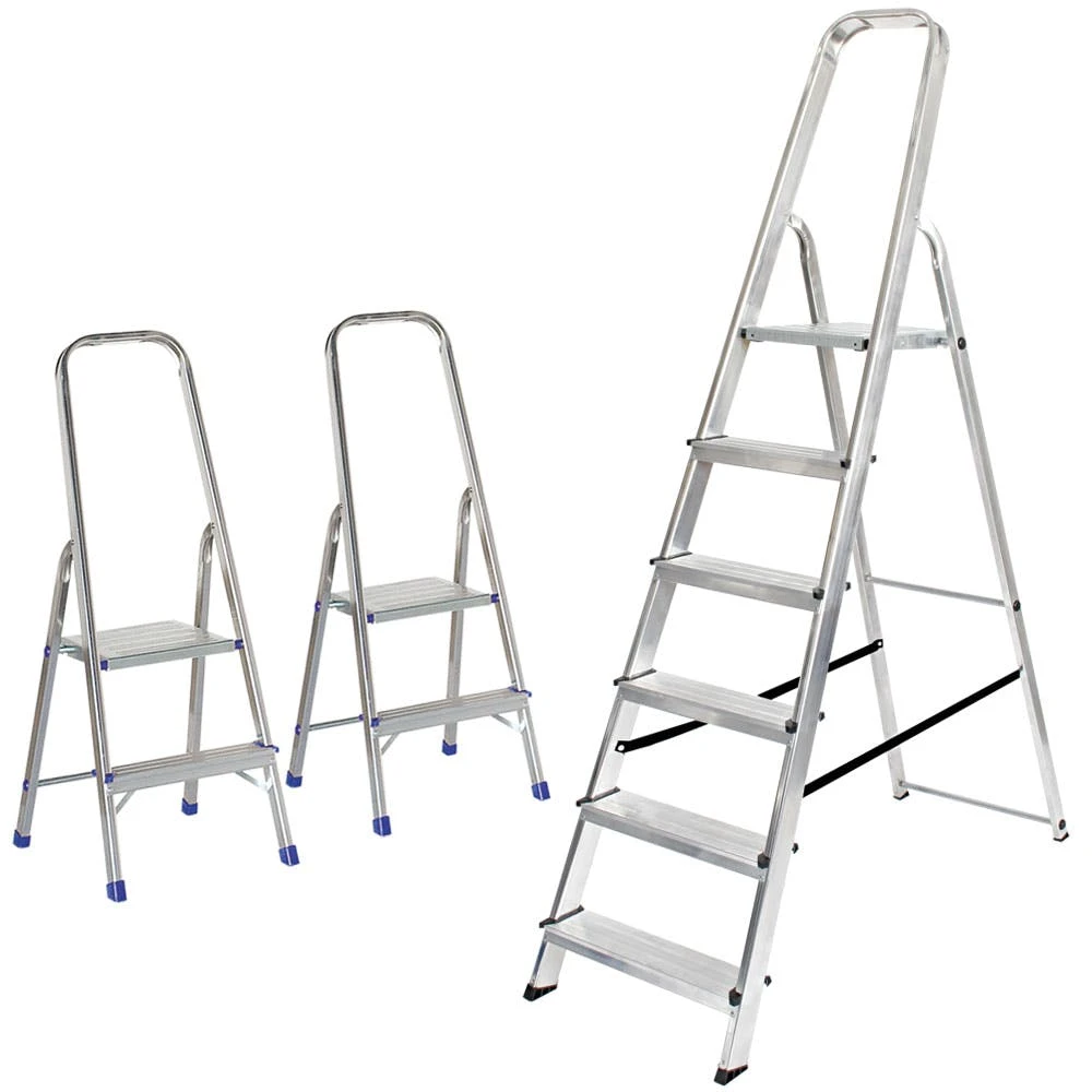 Null 3 Alu-Stufenleitern, 2x Stufenleiter Mit 2 Stufen + 1x Stufenleiter Mit 6 Stufen 5 Null 3 Alu-Stufenleitern, 2x Stufenleiter Mit 2 Stufen + 1x Stufenleiter Mit 6 Stufen – Bild 3