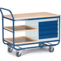 Rollcart Schrankwagen, Tragl. 300kg, Ladefl. LxB 1000x575mm, RAL7035/RAL5010, 4 Schubladen, HxLxB 990x1170x600mm, TPE-Bereifung