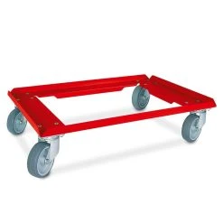 Null Logistikroller/Kistenroller Aluminiumdeck In Farbe Rot Kunststoffbeschichtet, Für Behälter 600x400 Oder 2x 400x300 Mm