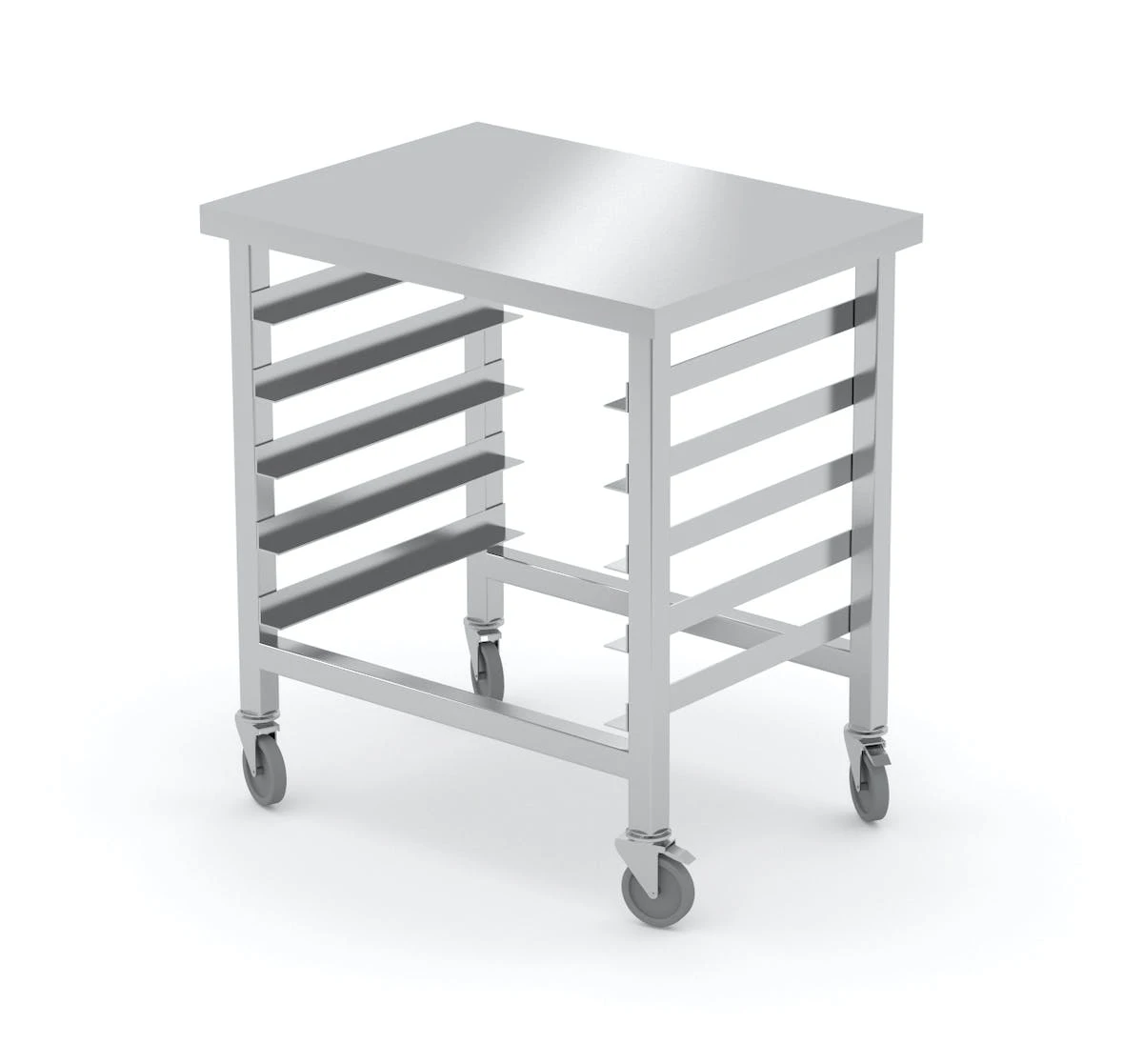 Null Edelstahl Gastro-Regalwagen Für GN-Behälter (doppelt) Mit Rollen | AISI 430 Qualität | HxBxT 180x140,5x54 8 Null Edelstahl Gastro-Regalwagen Für GN-Behälter (doppelt) Mit Rollen | AISI 430 Qualität | HxBxT 180x140,5x54 – Bild 6