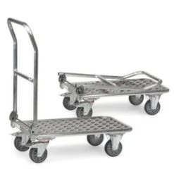 Fetra Schiebebügelwagen, Tragl. 200kg, Ladefl. LxB 720x450mm, Alu-Platte, 1 Stirnwand (offen), Klappbar, 2 Lenk-/2 Bockrollen
