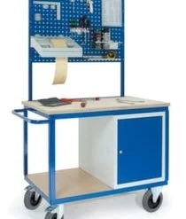 Rollcart Werkbank- Und Montagewagen, Tragl. 400kg, Ladefl. LxB 1000x600mm, Holzplatte, RAL7035/RAL5010, 1 Lochplatte(n), 4 Schubladen -Vago-tools-Geschäft dfc561f6 d6af 47be aee6 b9cd8306dc70