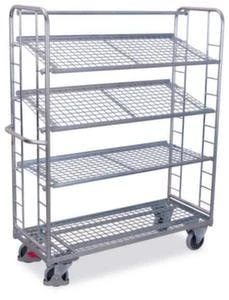 Variofit Etagenwagen, Tragl. 250kg, 2 Etage(n), Ladefl. LxB 1320x535mm, Drahtgitterböden, Neigbar, Gestell Mit Verzinkt, TPE-Bereifung 5 Variofit Etagenwagen, Tragl. 250kg, 2 Etage(n), Ladefl. LxB 1320x535mm, Drahtgitterböden, Neigbar, Gestell Mit Verzinkt, TPE-Bereifung – Bild 3