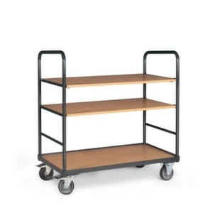 Rollcart Etagenwagen, Tragl. 250kg, 5 Etage(n), Ladefl. LxB 1000x600mm, Holzböden, RAL5010, TPE-Bereifung 7 Rollcart Etagenwagen, Tragl. 250kg, 5 Etage(n), Ladefl. LxB 1000x600mm, Holzböden, RAL5010, TPE-Bereifung – Bild 5