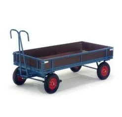 Rollcart Handpritschenwagen, Tragl. 700kg, Ladefl. LxB 960x660mm, Siebdruckplatte, 4 Bordwände (Vollwand), RAL5010, 4 Räder