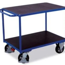 Variofit Tischwagen, Tragl. 1000kg, 2 Etage(n), Ladefl. LxB 995x700mm, Siebdruckböden, RAL5010, Gummi-Bereifung