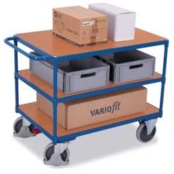 Variofit Tischwagen, Tragl. 500kg, 2 Etage(n), Ladefl. LxB 1000x700mm, Holzböden, RAL5010, TPE-Bereifung -Vago-tools-Geschäft f400d3e4 35c9 401f accd 9128b68ca84f
