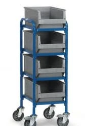 Fetra Etagenwagen, Tragl. 250kg, 4 Etage(n), Ladefl. LxB 320x470mm, Holzböden, M. 4 Kästen, RAL5007, TPE-Bereifung