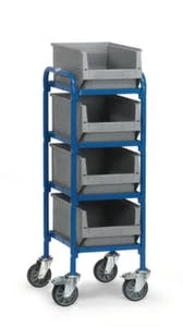 Fetra Etagenwagen, Tragl. 250kg, 4 Etage(n), Ladefl. LxB 320x470mm, Holzböden, M. 4 Kästen, RAL5007, TPE-Bereifung 3 Fetra Etagenwagen, Tragl. 250kg, 4 Etage(n), Ladefl. LxB 320x470mm, Holzböden, M. 4 Kästen, RAL5007, TPE-Bereifung
