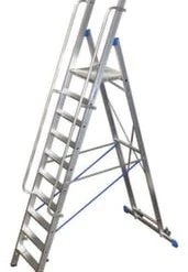 Krause Fahrbare Stufen-Plattformleiter, Einseitig, 10 Stufe(n), Stand H 2, 35m, Holm L 3, 6m, Handlauf Beidseitig, Alu