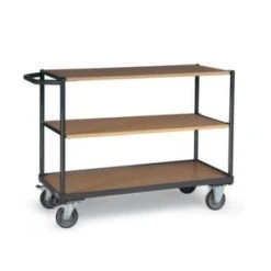 Fetra Tischwagen, Tragl. 200kg, 3xHolzplatte, Ladefl. LxB 1000x600mm, Holzböden, RAL5007, TPE-Bereifung -Vago-tools-Geschäft fc85dc05 bd3d 4504 801d ee35b7207969